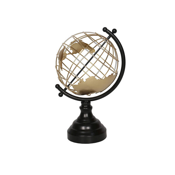 Globo Terrestre Decorativo Em Metal Dourado E Preto 36cm Rve0