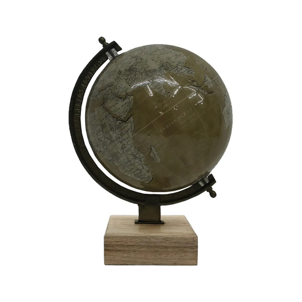 Globo Terrestre Decorativo Em Metal E Madeira Dourado 30cm Sr