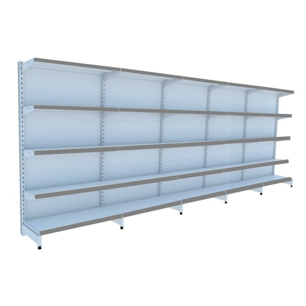 Gondola Parede 170 Fit Ate 5 Metros Branco 25 Bandeja Pe Cinza