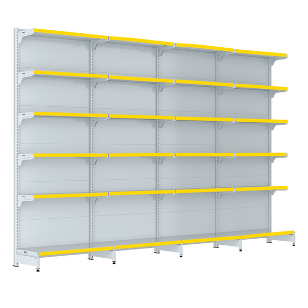 Gondola Parede 202 Fit Farmacia Ate 4 Metros Branco Pe Amarelo