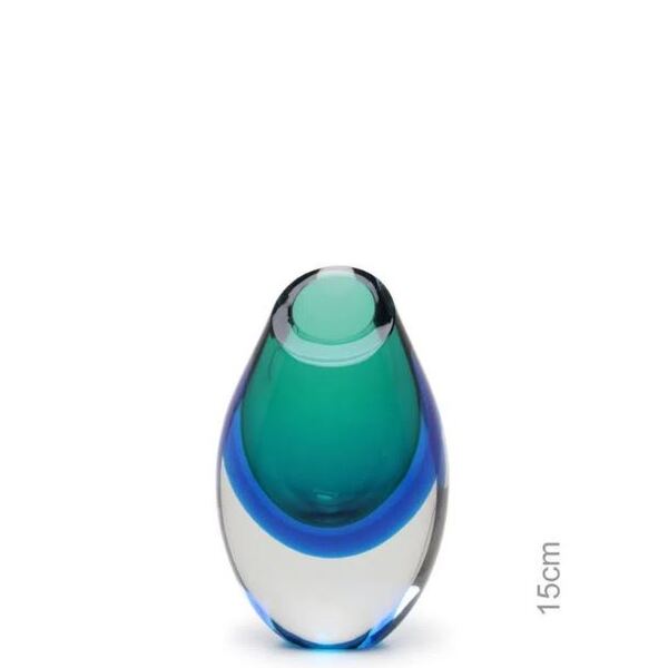 Gota Mini Baixa Em Murano Bicolor Verde Com Água-marinha Cado