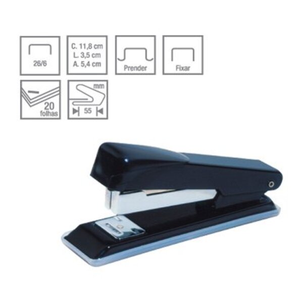 Grampeador De Mesa Cis Plus Line Preto Para 20 Folhas