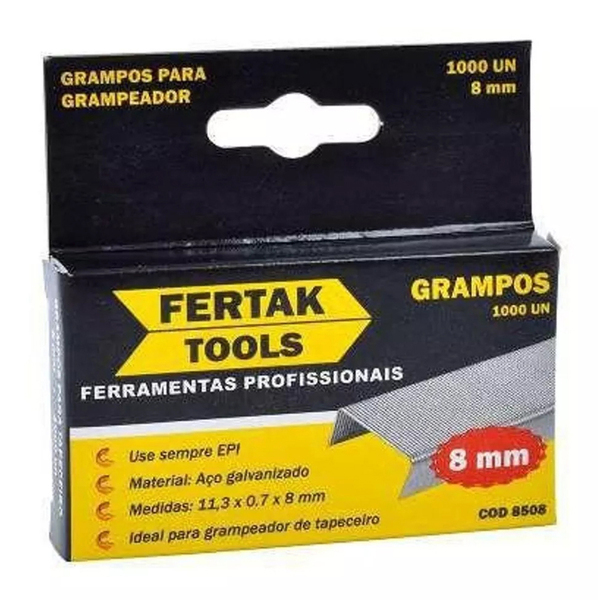 Grampo 8mm Para Grampeador Tapeceiro Prof. C/ 1.000 Grampos