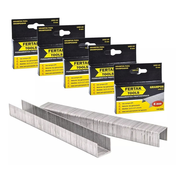 Grampo 8mm Para Grampeador Tapeceiro Prof. C/ 5.000 Grampos