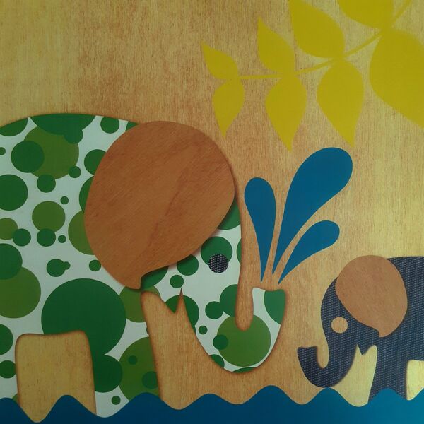 Gravura Infantil Elefantes 30 X 30 Cm