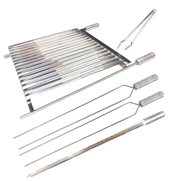 Grelha Argentina 70x50 Churrasco Inox + 3 Espetos + Pegador