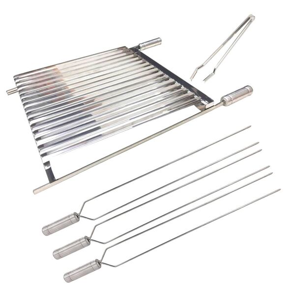 Grelha Argentina Inox Churrasco 70x40 + 3 Espetos + Pegador