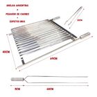 Grelha Argentina Inox Churrasco 70x40 + 3 Espetos + Pegador