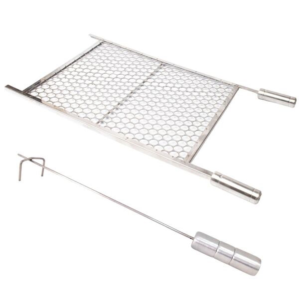 Grelha Moeda Inox Chapa Grossa 70x60 + Espalhador Brasa Inox