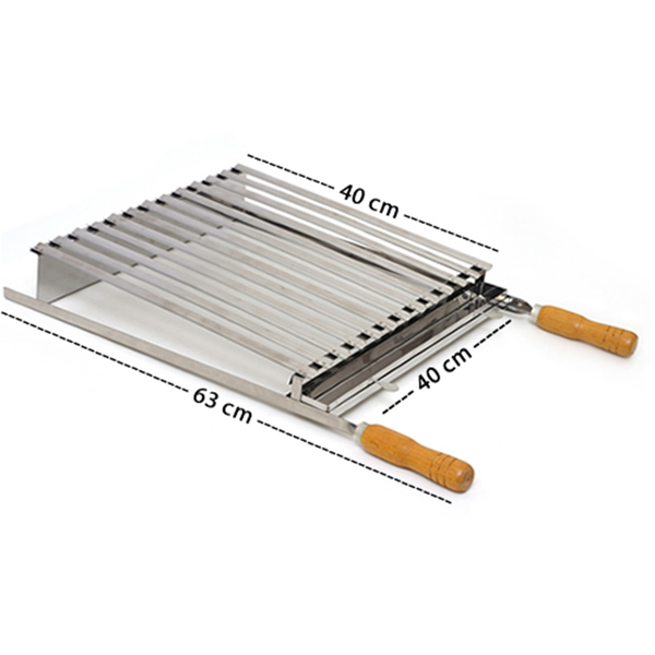 Grelha Parrilla 40x40cm Argentina Inox Cabo De Madeira Cód: 9