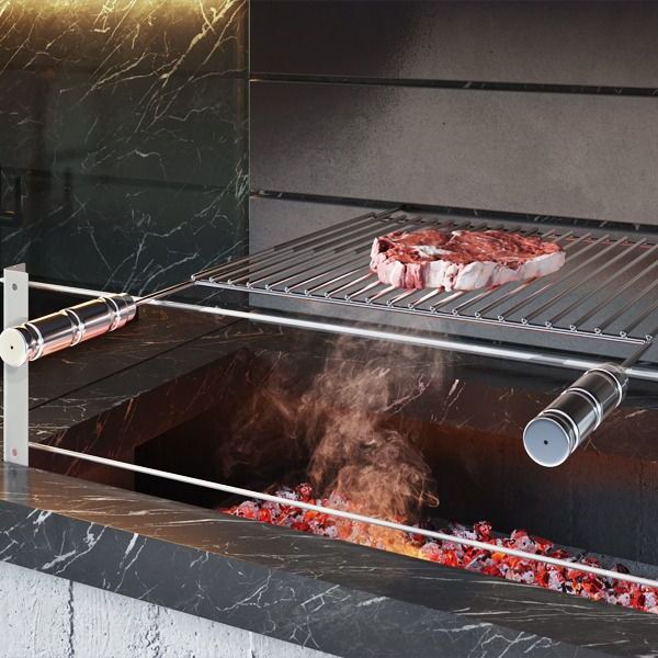 Grelha Uruguaia Barra Redonda Aço Inox Grande Reta 80x50cm