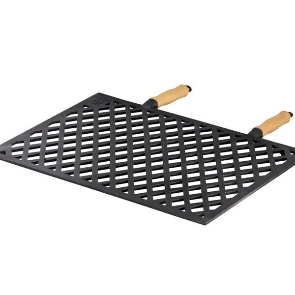 Grelha Vazada Em Ferro Fundido Com Cabo Madeira 33x50 Cm