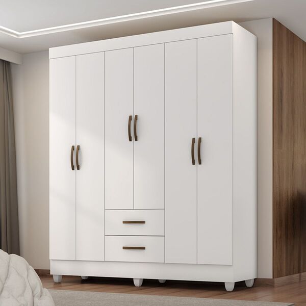 Guarada Roupa Casal Com 6 Portas Guararapes Branco Brilho