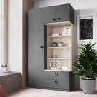 Guarda Roupa 03 Porta 06 Prateleiras Grafite E Nature Lilies