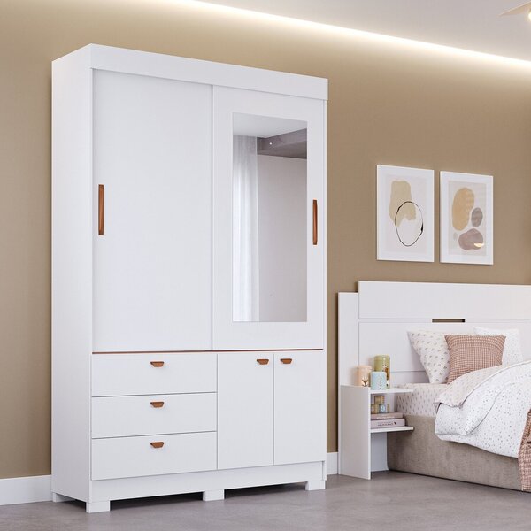 Guarda-roupa 100% Mdf 2 Portas De Correr 3 Gavetas E 6 Pés Ch