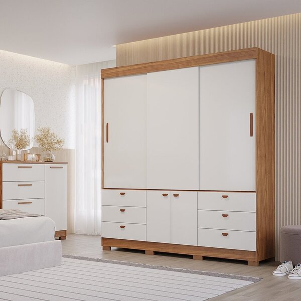 Guarda-roupa 100% Mdf 3 Portas De Correr 3 Gavetas E 8 Pés Ch
