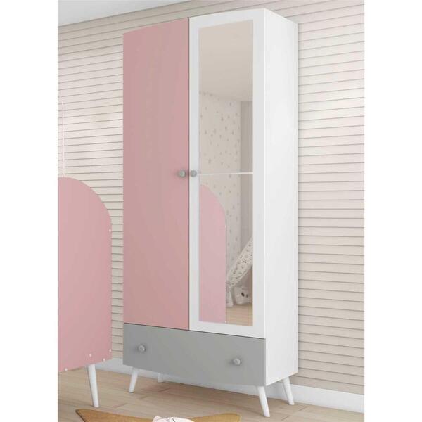 Guarda Roupa 100% Mdf Com Espelho, 2 Ptas E 1 Gav Doçura Mult
