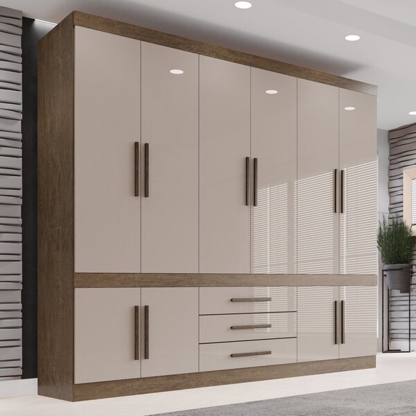 Guarda-roupa 10 Portas 3 Gavetas Parma Premium Ipê/off White