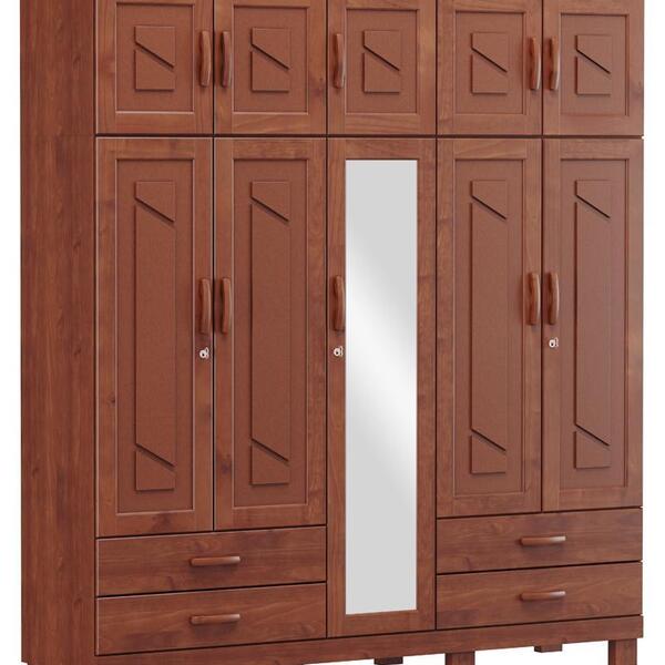 Guarda Roupa 10 Portas 4 Gavetas Com Espelho Cobre Imbuia 126