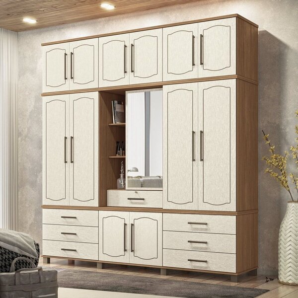 Guarda Roupa 13 Portas 7 Gavetas Contemporâneo Jatobá/areia