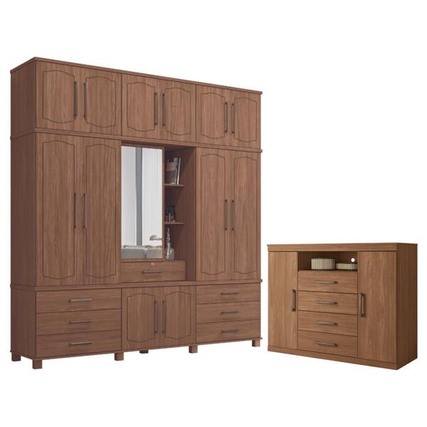Guarda Roupa 13 Portas E Cômoda Noruega Jatobá Areia