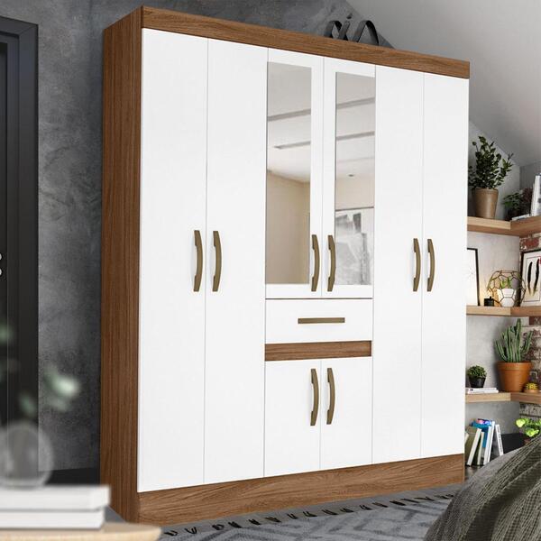 Guarda Roupa 165 Cm 8 Portas 1 Gaveta Casal Com Espelho Natur