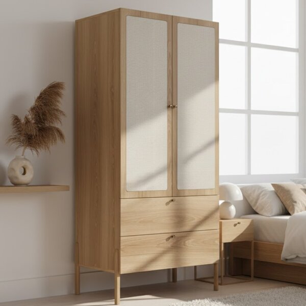 Guarda-roupa 2 Portas 2 Gavetas Palhinha Pé Madeira Oslo Hano