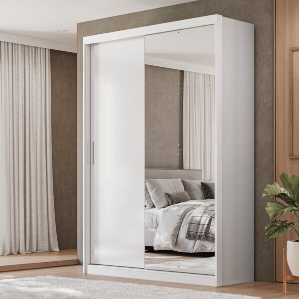 Guarda-roupa 2 Portas Correr 4 Gavetas London Branco/amêndola