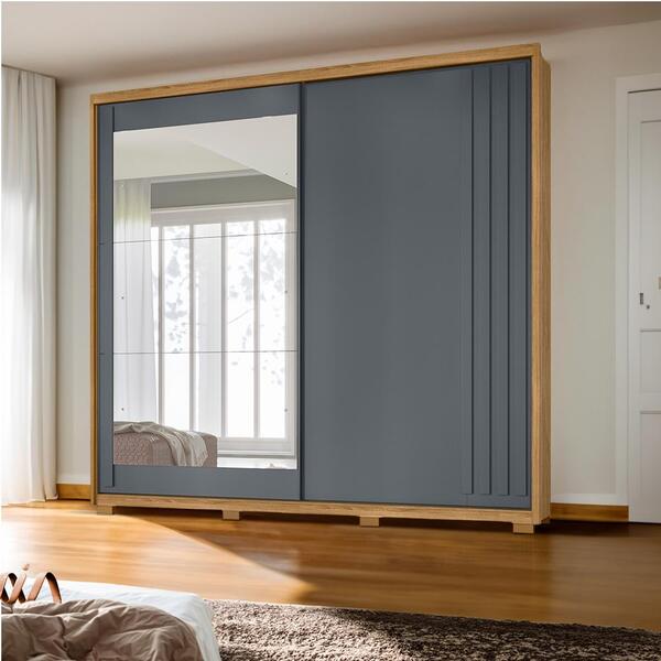 Guarda Roupa 2 Portas De Correr Com 3 Espelhos Freijó Cinza D