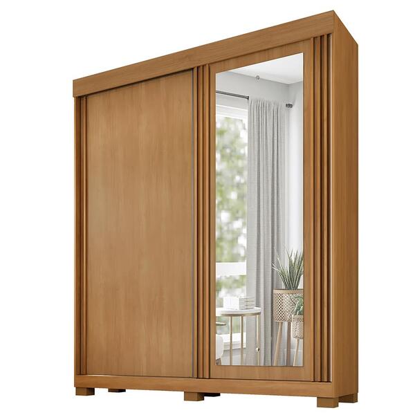 Guarda Roupa 2 Portas De Correr Com Espelho 3 Gavetas Mônaco