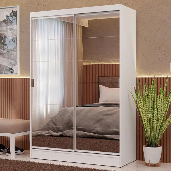 Guarda-roupa 2 Portas De Correr De Espelho Branco Max Madesa