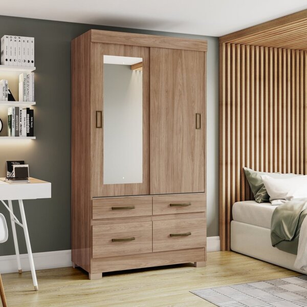Guarda-roupa 2 Portas Deslizantes 4 Gavetas Com Espelho B25 J