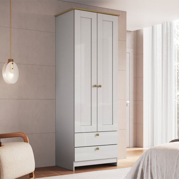 Guarda-roupa 2 Portas E 2 Gavetas Americano Branco Gelo/ipê