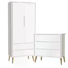 Guarda Roupa 2 Portas E Cômoda 3 Gav Theo Pés Madeira Natural