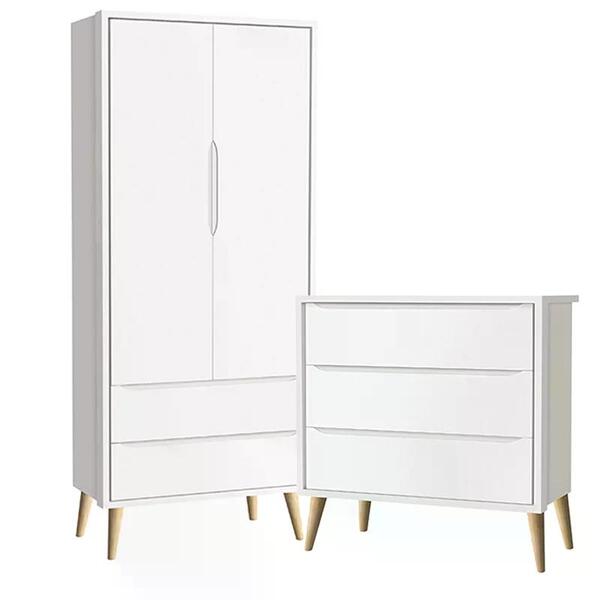 Guarda Roupa 2 Portas E Cômoda 3 Gav Theo Pés Madeira Natural