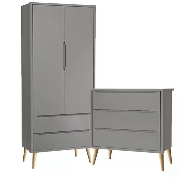 Guarda Roupa 2 Portas E Cômoda 3 Gav Theo Pés Madeira Natural