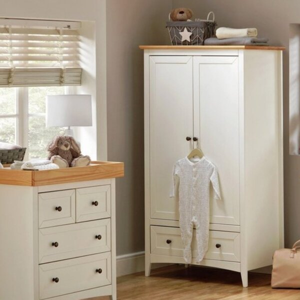 Guarda Roupa 2 Portas Em Madeira Maciça Branco/carvalho