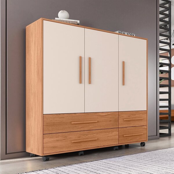 Guarda-roupa 3 Portas 143cm X 136cm Gaudi Freijó/off White