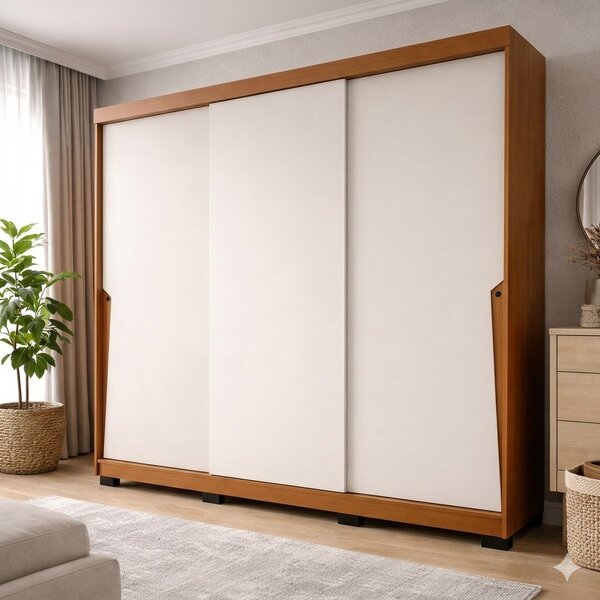 Guarda-roupa 3 Portas 200cm X 220cm Porto Freijo/creme