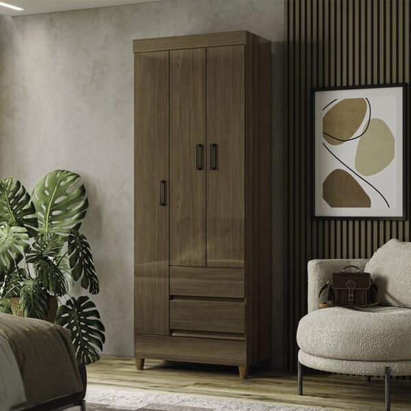 Guarda Roupa 3 Portas 2 Gavetas Com Pés Jequitibá