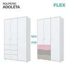 Guarda-roupa 3 Portas 3 Gavetas Adoleta Henn Branco/rosa/cinz