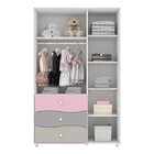 Guarda-roupa 3 Portas 3 Gavetas Adoleta Henn Branco/rosa/cinz