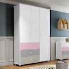 Guarda-roupa 3 Portas 3 Gavetas Adoleta Henn Branco/rosa/cinz