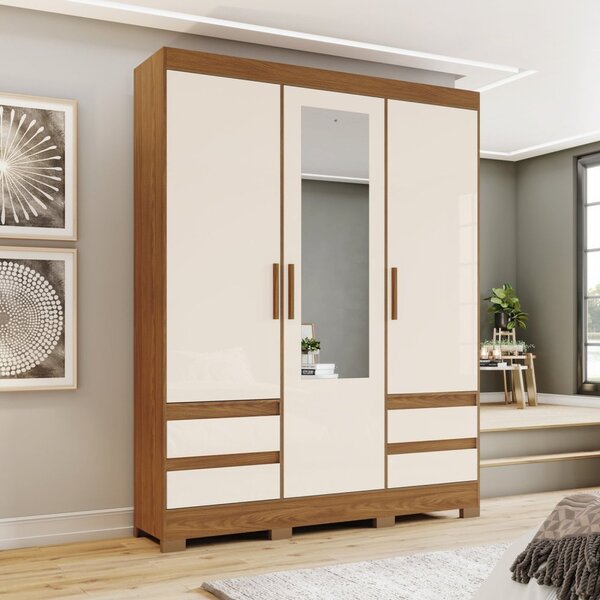 Guarda-roupa 3 Portas 4 Gavetas Com Kit Espelho B55 Nature/of