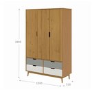 Guarda-roupa 3 Portas 4 Gavetas Em Madeira Maciça Linha Nórdi