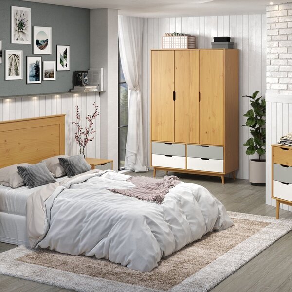 Guarda-roupa 3 Portas 4 Gavetas Em Madeira Maciça Linha Nórdi