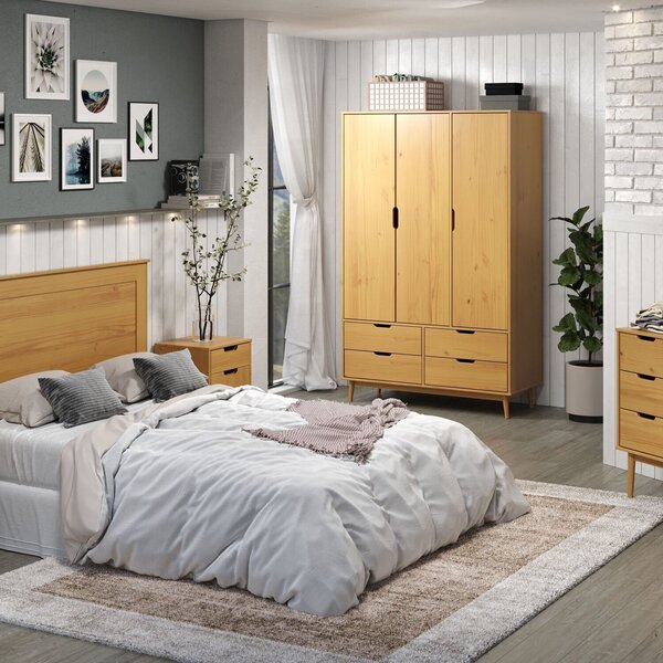 Guarda-roupa 3 Portas 4 Gavetas Nórdica Yescasa Roble
