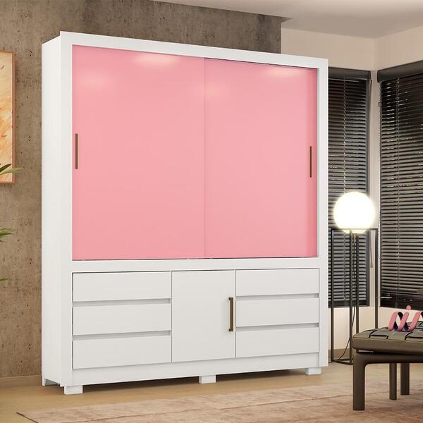 Guarda Roupa 3 Portas 6 Gavetas Arbo Branco/rosa - Demóbile