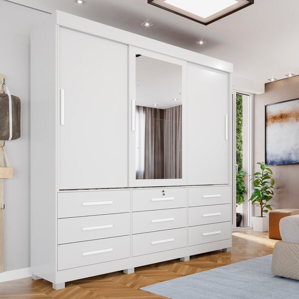 Guarda-roupa 3 Portas 9 Gavetas Com Espelho Florença Espresso
