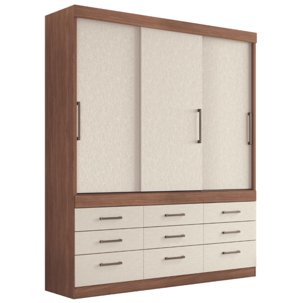 Guarda Roupa 3 Portas 9 Gavetas Detroit Jatobá Areia